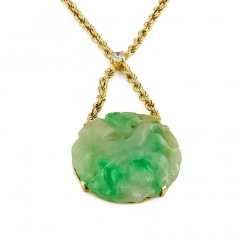 9ct gold Jade / Diamond Necklace
